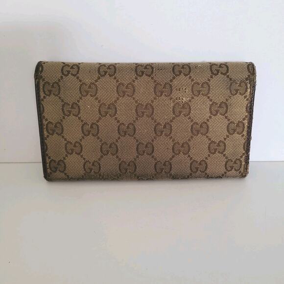 GUCCI GG Guccissima Logo Canvas Leather Wallet Long Bifold Brown Fair Vintage - Picture 2 of 11